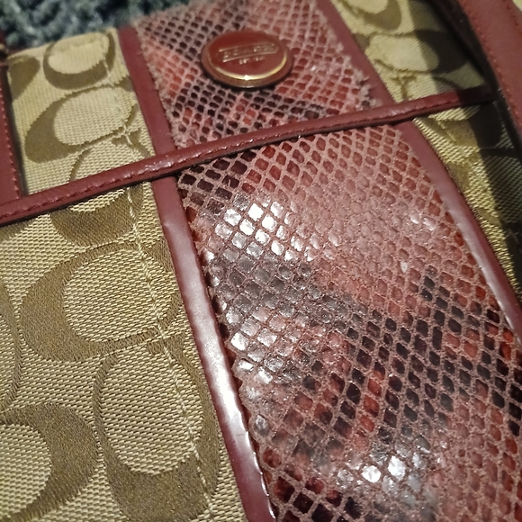 Coach Tan and Burgundy Patterned Shoulder Bag - Picture 7 of 11